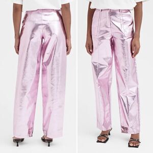 NWT 4th + Reckless Zelda Metallic Pink Faux Leather Trousers Size UK 8 US Small